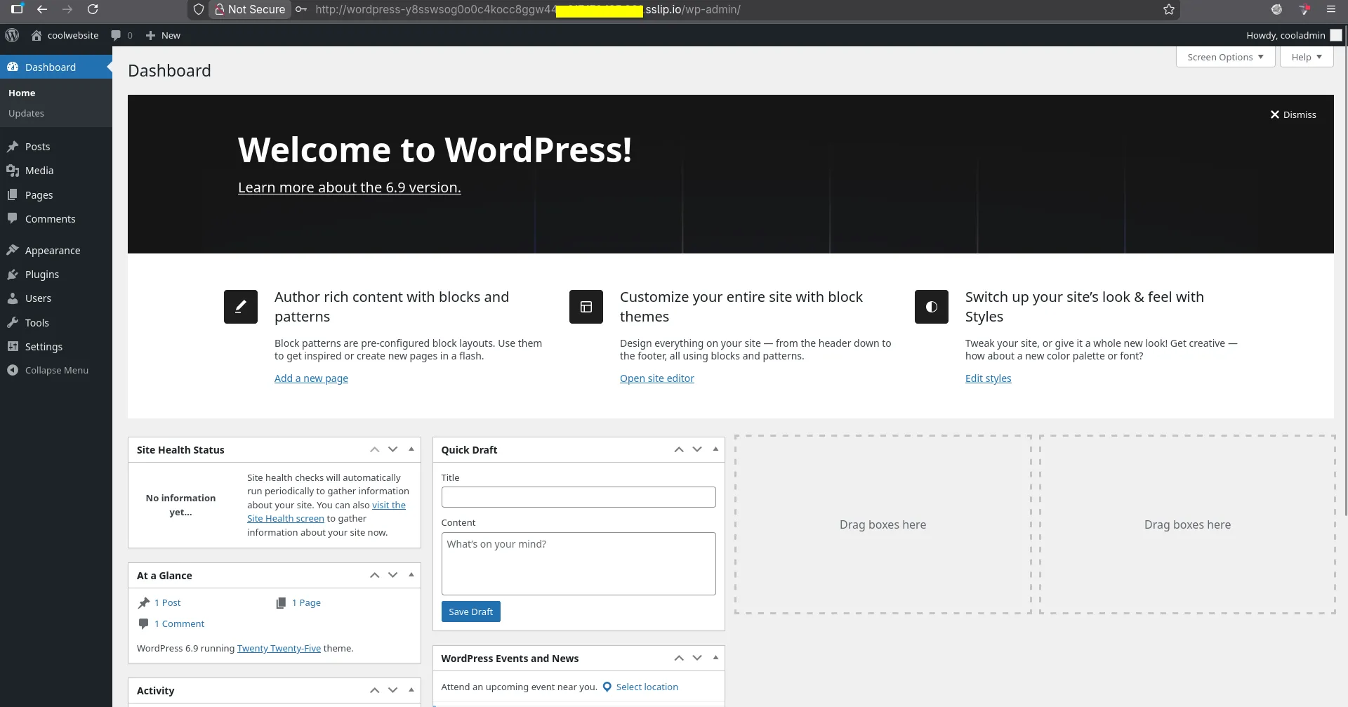 wordpress admin dashboard