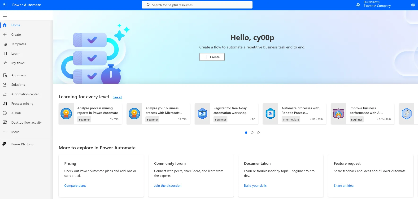 Power Automate Landing Page