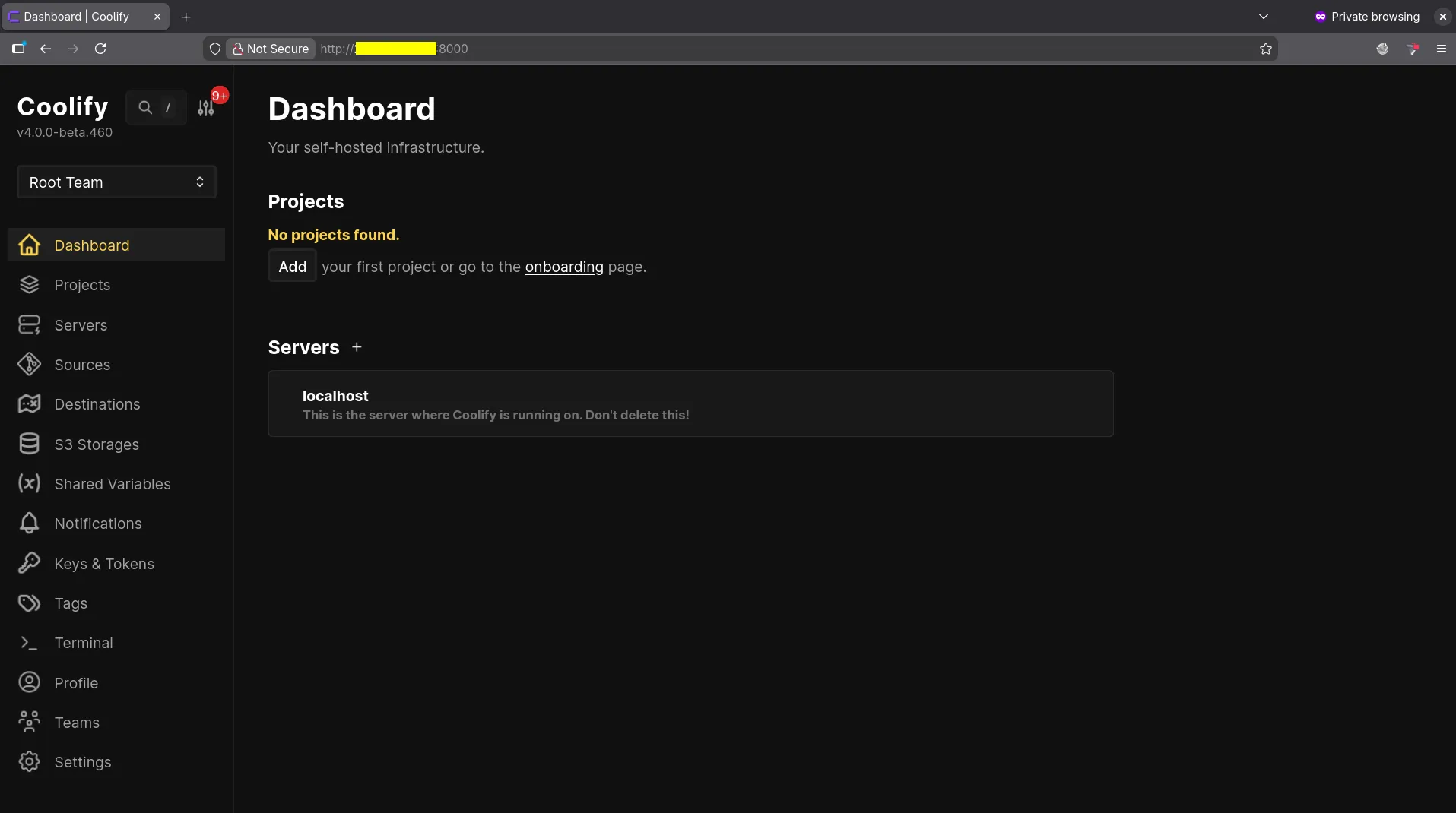 coolify dashboard